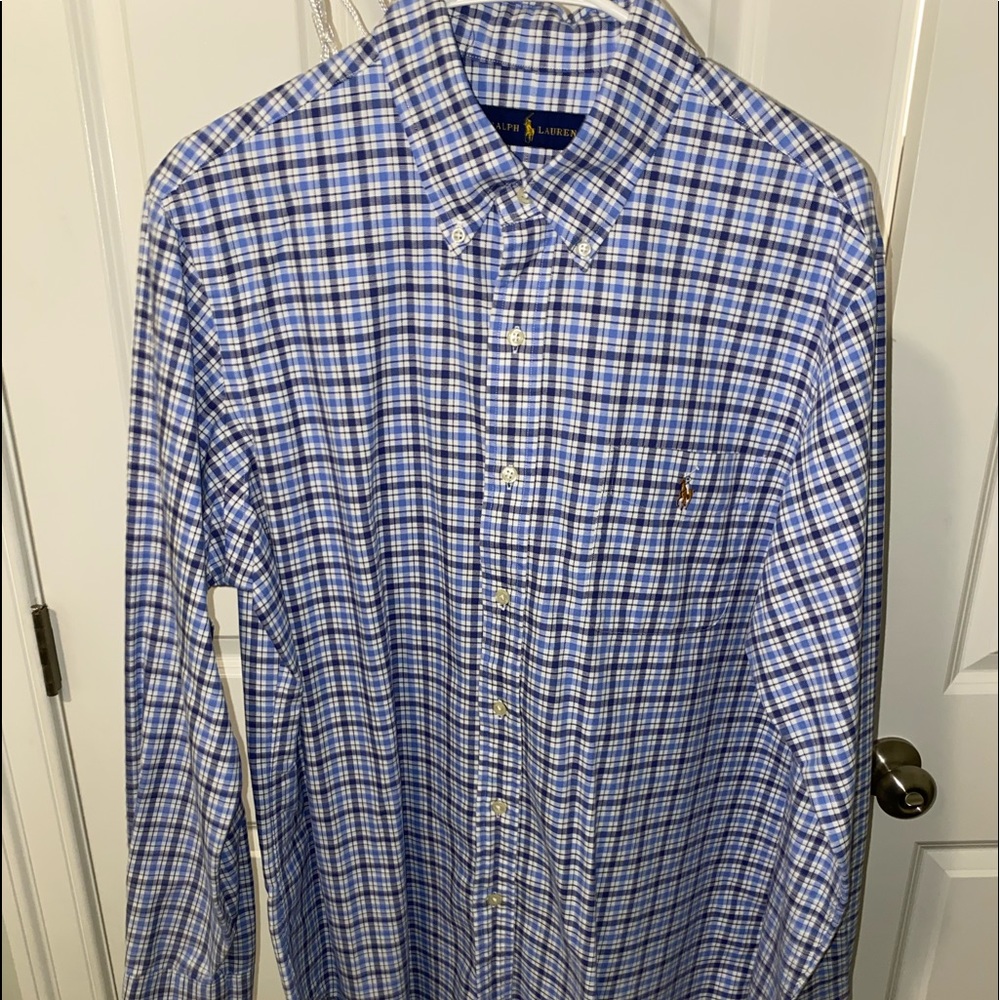 Plaid Mens Button Down Polo Ralph Lauren Blue